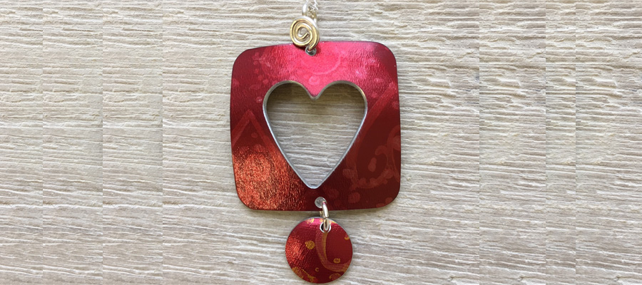 Heart necklace by Hazel Atkinson at New Brewery Arts in Cirencester